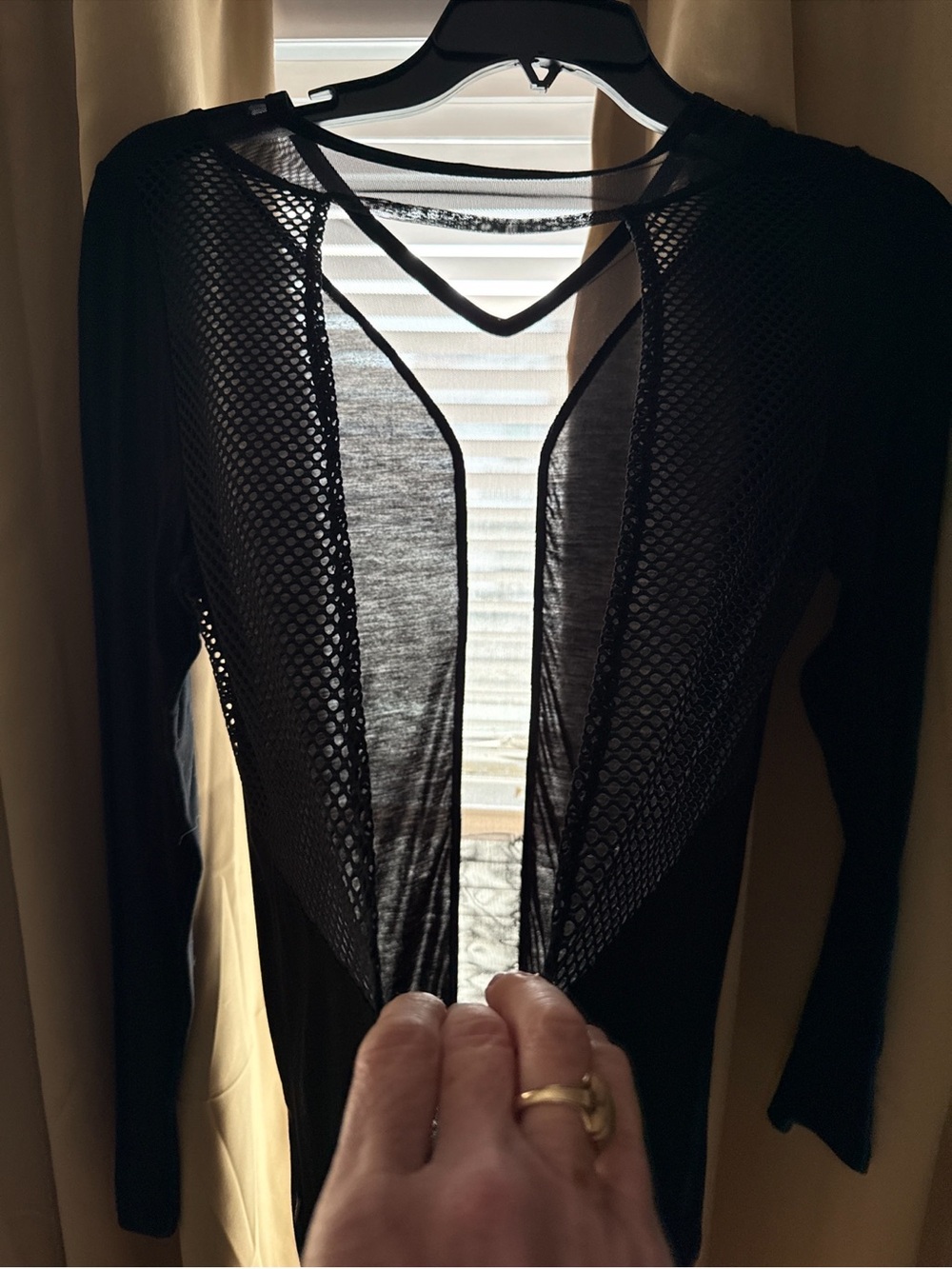 Women’s Black Mesh Insert Long Sleeve Top